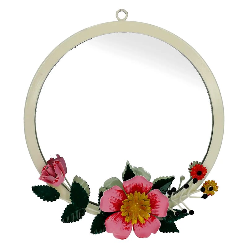Off White Handcrafted Decorative Floral Wall Mirror