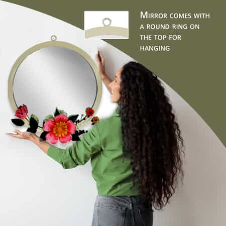 Off White Handcrafted Decorative Floral Wall Mirror image number 1