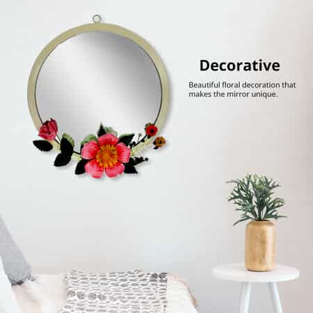 Off White Handcrafted Decorative Floral Wall Mirror image number 3