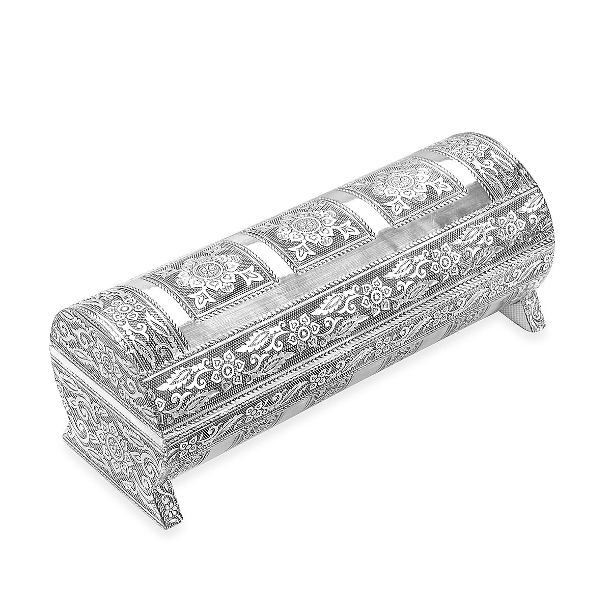 Hand Embossed Oxidized Round Wooden Bangle Box With Scratch Protection Interior image number 1