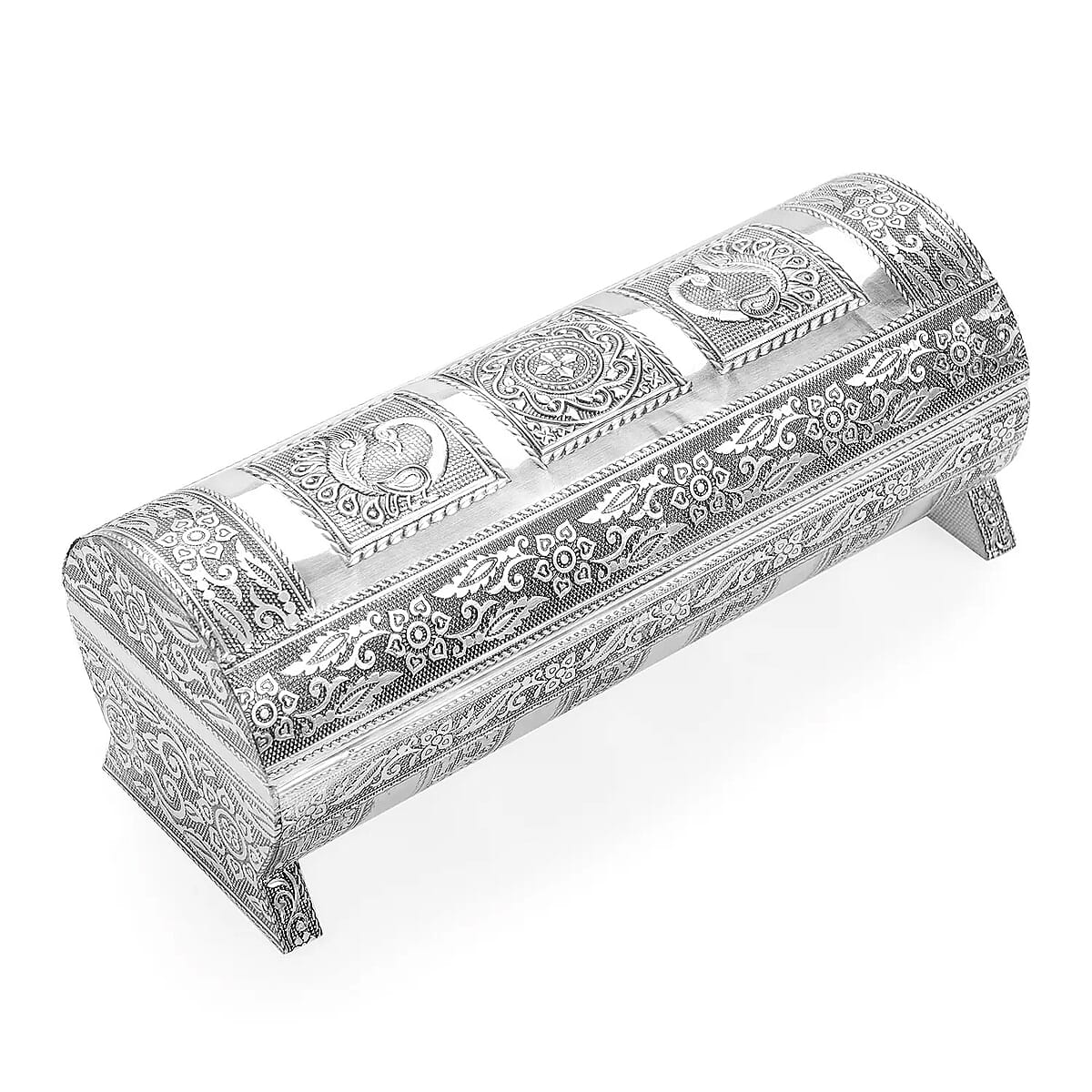 Hand Embossed Oxidized Round Wooden Bangle Box With Scratch Protection Interior image number 5