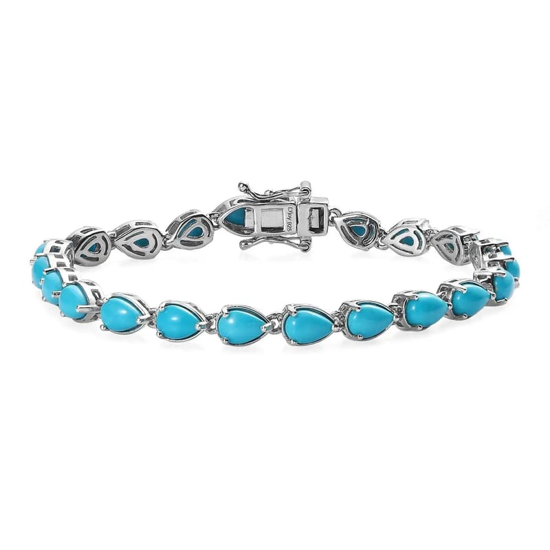 D'Joy Sleeping Beauty Turquoise Bracelet in Platinum Over Sterling Silver (6.50 In) 8.35 ctw