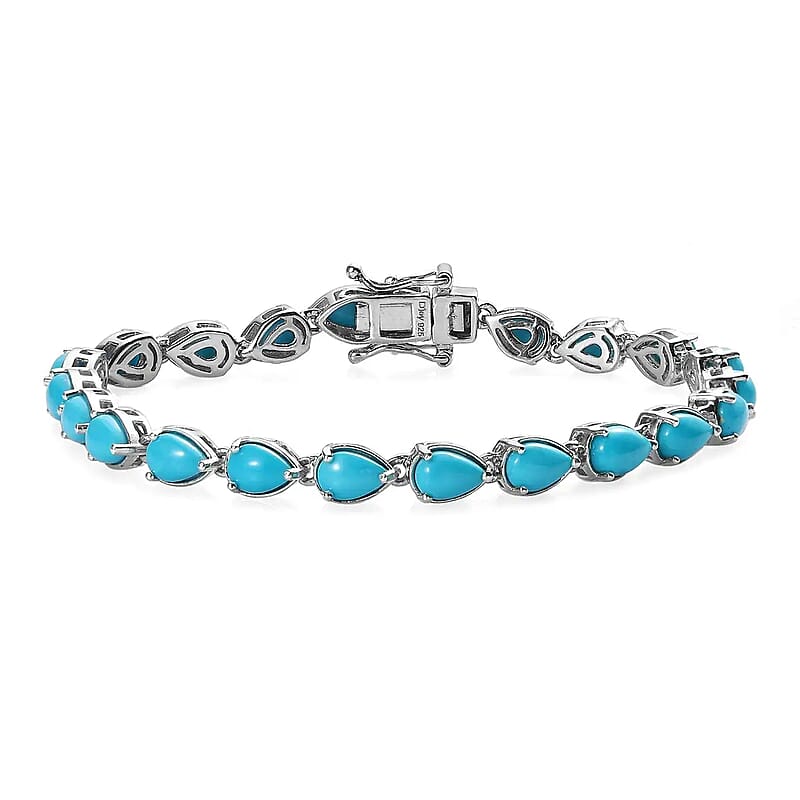 D'Joy Sleeping Beauty Turquoise Bracelet in Platinum Over Sterling Silver (6.50 In) 8.35 ctw
