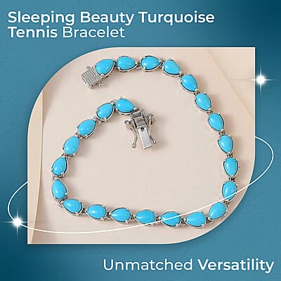 D'Joy Sleeping Beauty Turquoise Bracelet in Platinum Over Sterling Silver (6.50 In) 8.35 ctw