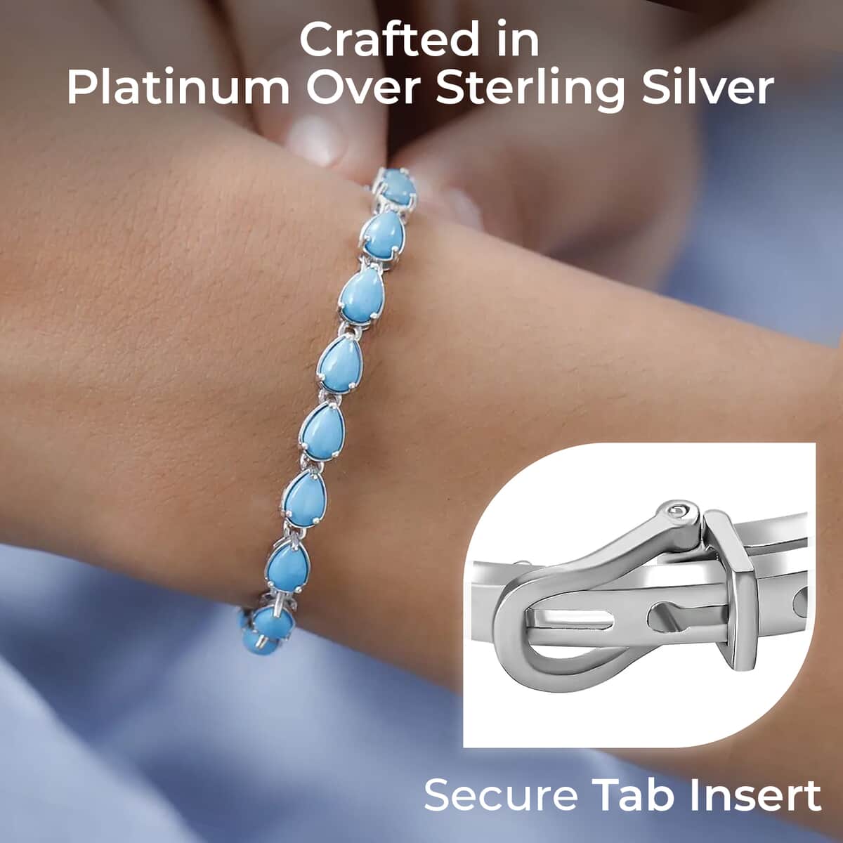 Mother's Day Special Sleeping Beauty Turquoise Bracelet in Platinum Over Sterling Silver (6.50 In) 8.35 ctw image number 2