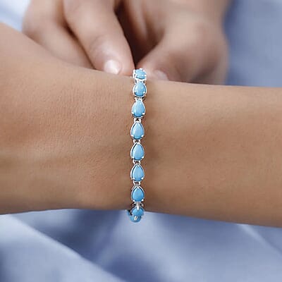 D'Joy Sleeping Beauty Turquoise Bracelet in Platinum Over Sterling Silver (6.50 In) 8.35 ctw