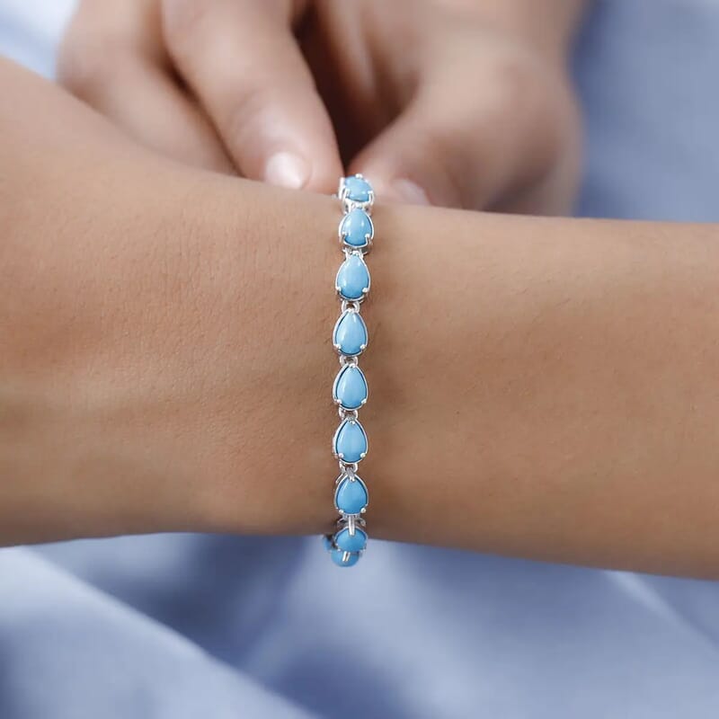 D'Joy Sleeping Beauty Turquoise Bracelet in Platinum Over Sterling Silver (6.50 In) 8.35 ctw