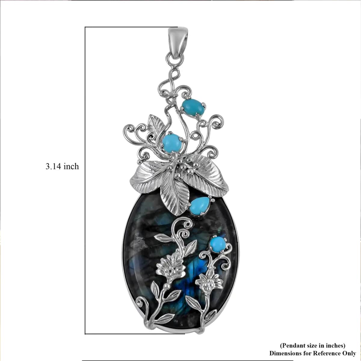 BALI LEGACY 95.80 ctw Malagasy Labradorite and Natural Arizona Sleeping Beauty Turquoise Pendant in Sterling Silver image number 6