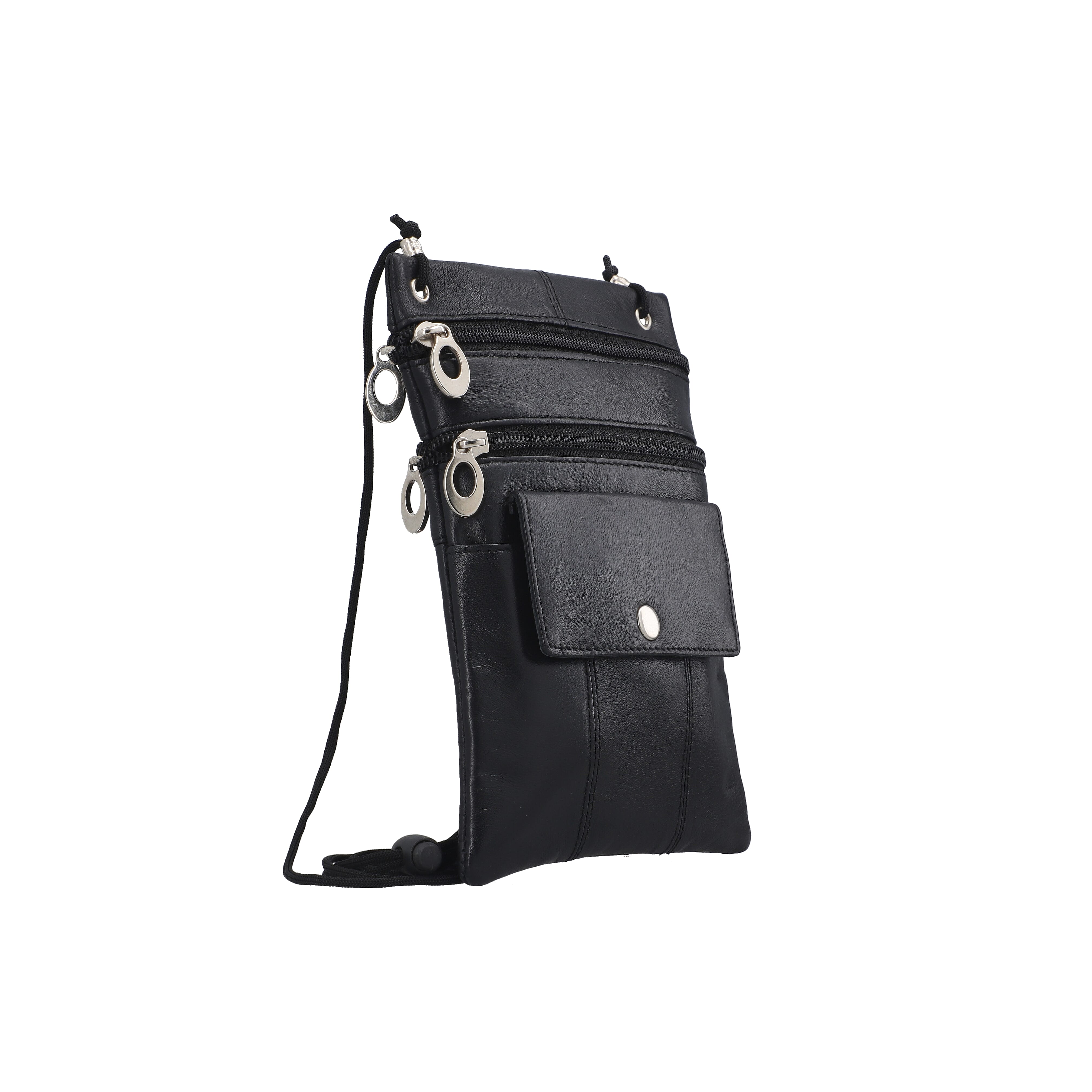 Newage Black 100% Genuine Leather Crossbody Bag with Man-made Straps