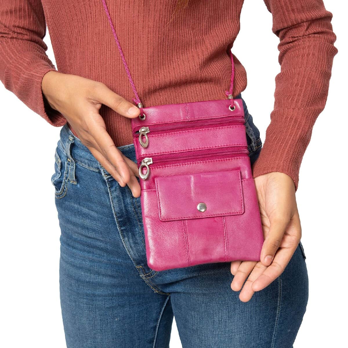 Newage Fuchsia 100% Genuine Leather Crossbody Bag with Man-made Straps image number 1