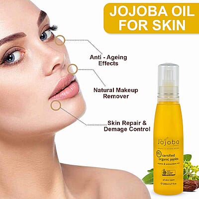 The Jojoba Company Natural Certified Organic Jojoba Oil For Face, Hair and Body, Anti Aging Oil (200 ML)