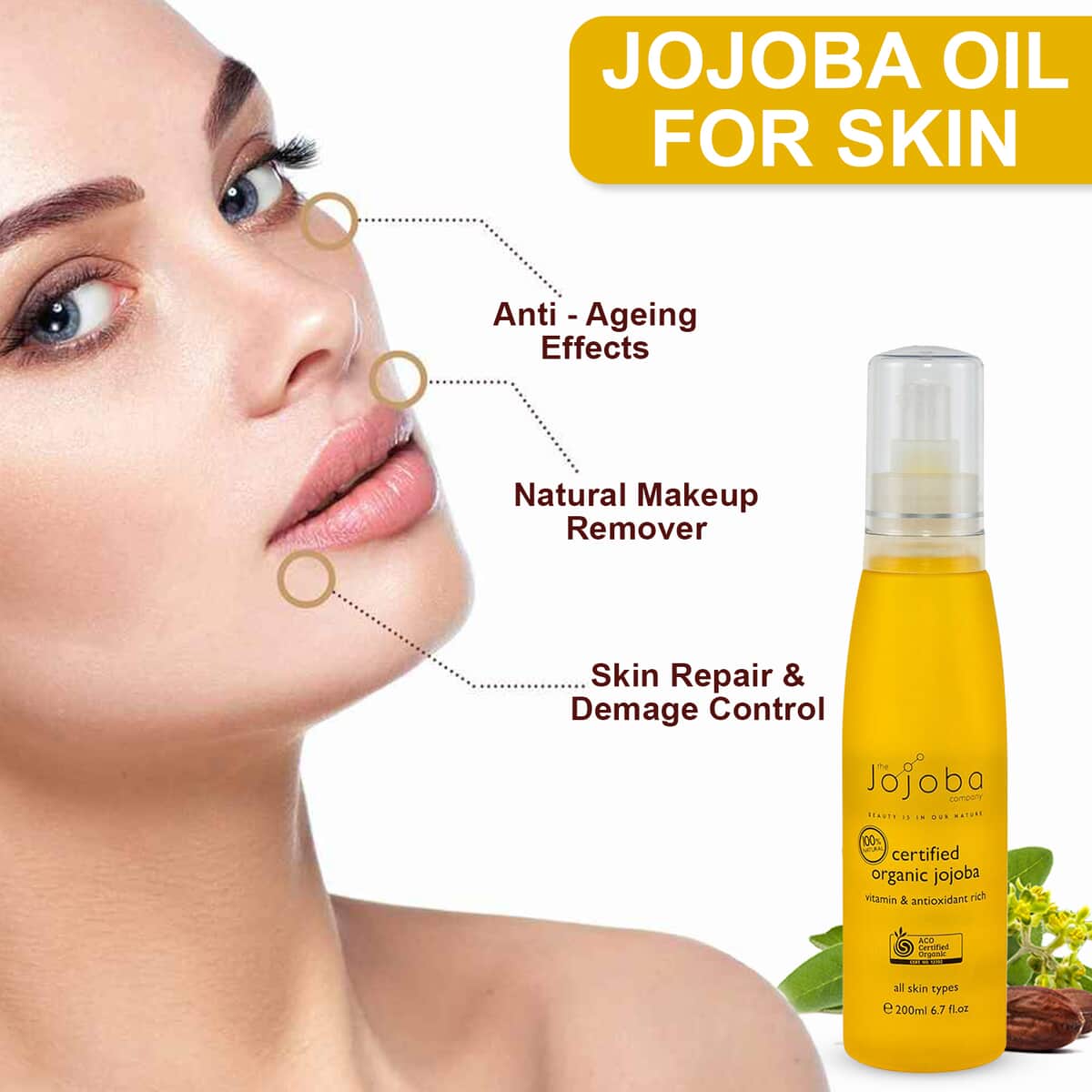 The Jojoba Company Natural Certified Organic Jojoba Oil For Face, Hair and Body, Anti Aging Oil (200 ML) image number 2