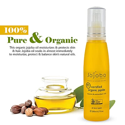 The Jojoba Company Natural Certified Organic Jojoba Oil For Face, Hair and Body, Anti Aging Oil (200 ML)