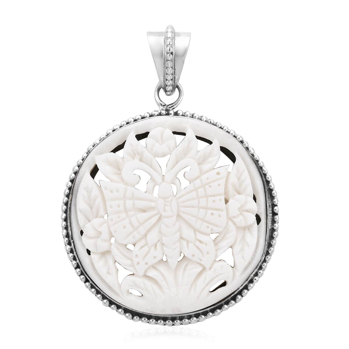 Bali Legacy Carved Bone Butterfly Pendant in Sterling Silver 9.55 Grams image number 0