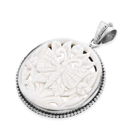 Bali Legacy Carved Bone Butterfly Pendant in Sterling Silver 9.55 Grams image number 3