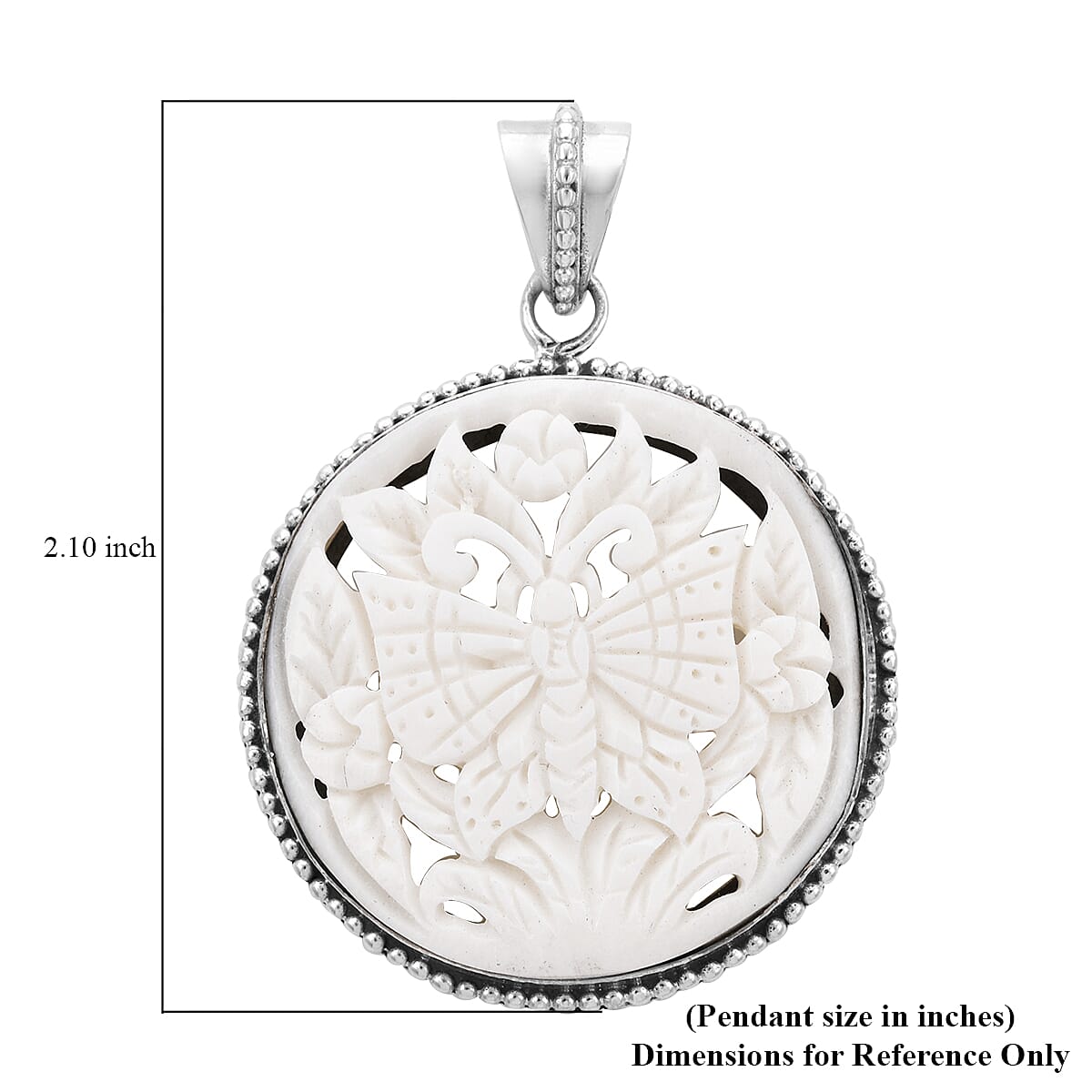 Bali Legacy Carved Bone Butterfly Pendant without Chain in Sterling Silver 9.55 Grams