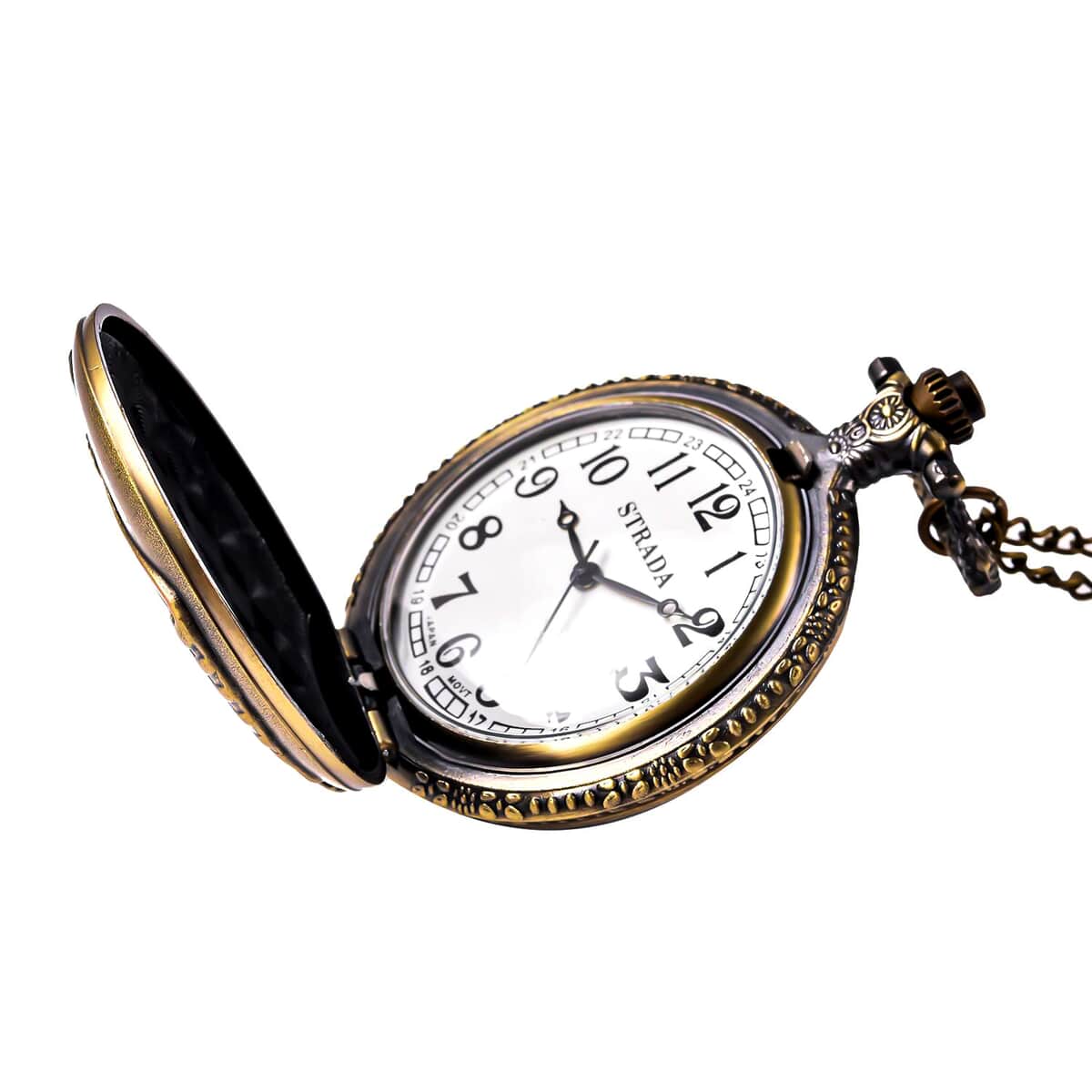 Strada Japanese Movement Eagle Spread Wings Pattern Pocket Watch With Chain (31 Inches) in Brasstone , Best Designer Vintage Pocket Watch , Antique Pocket Watch image number 4