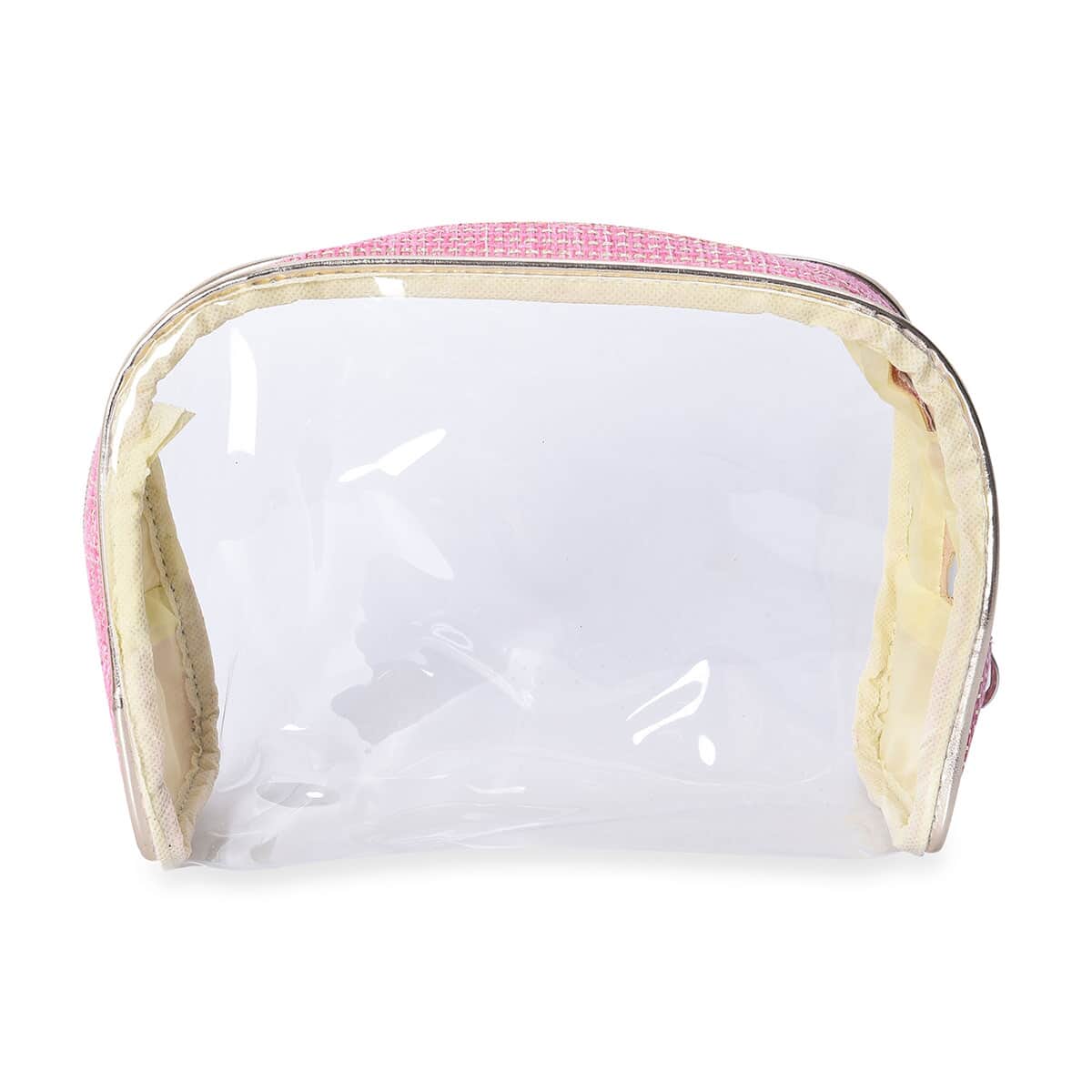 Set of 3 Pink and Transparent Woven Pattern Zipper Closure Cosmetic Bag image number 1