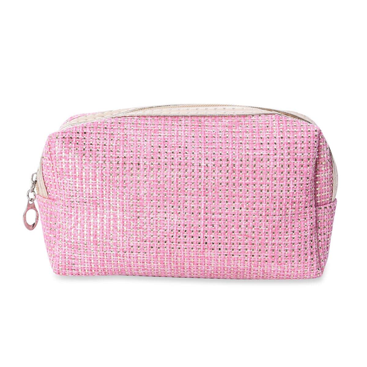 Set of 3 Pink and Transparent Woven Pattern Zipper Closure Cosmetic Bag image number 3
