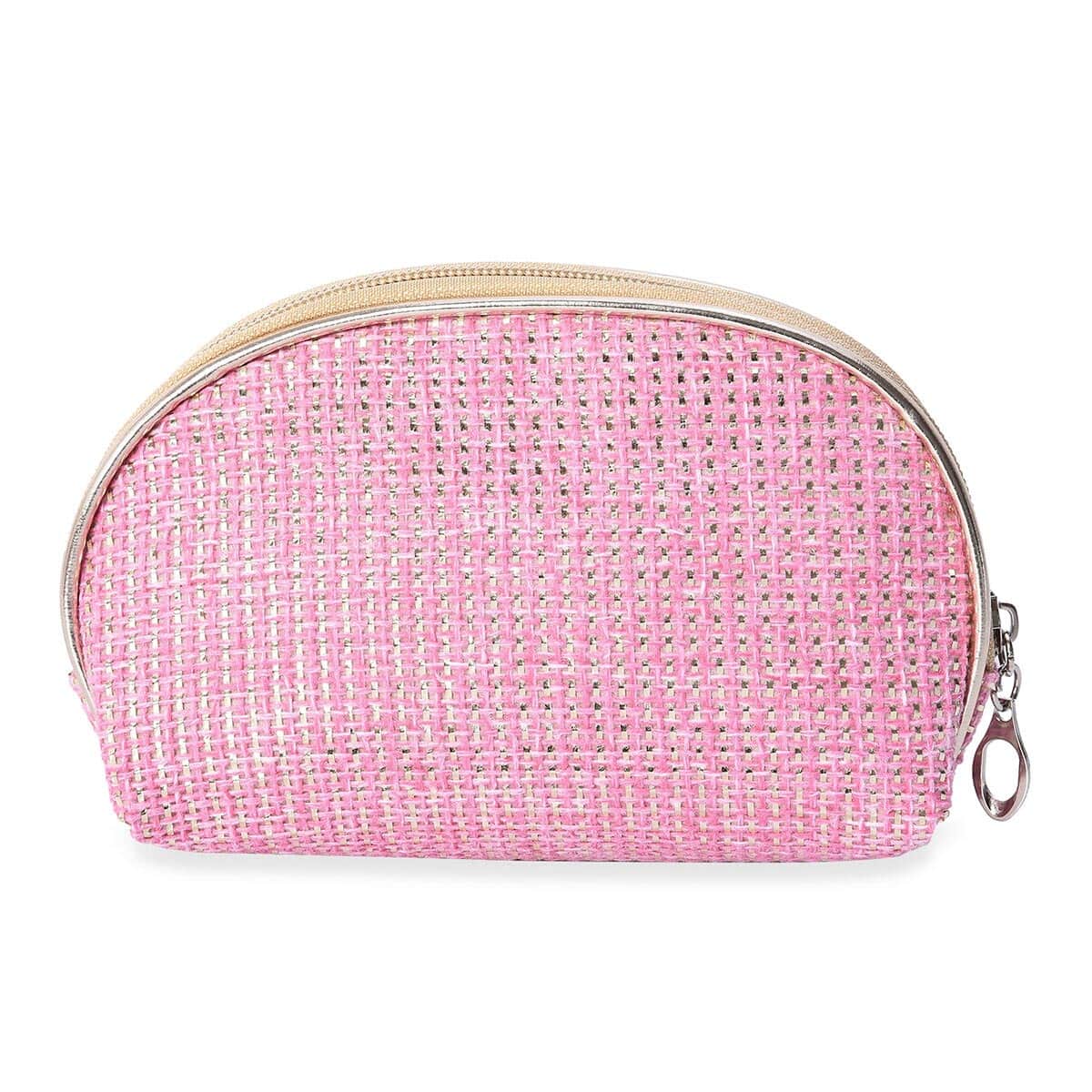 Set of 3 Pink and Transparent Woven Pattern Zipper Closure Cosmetic Bag image number 4