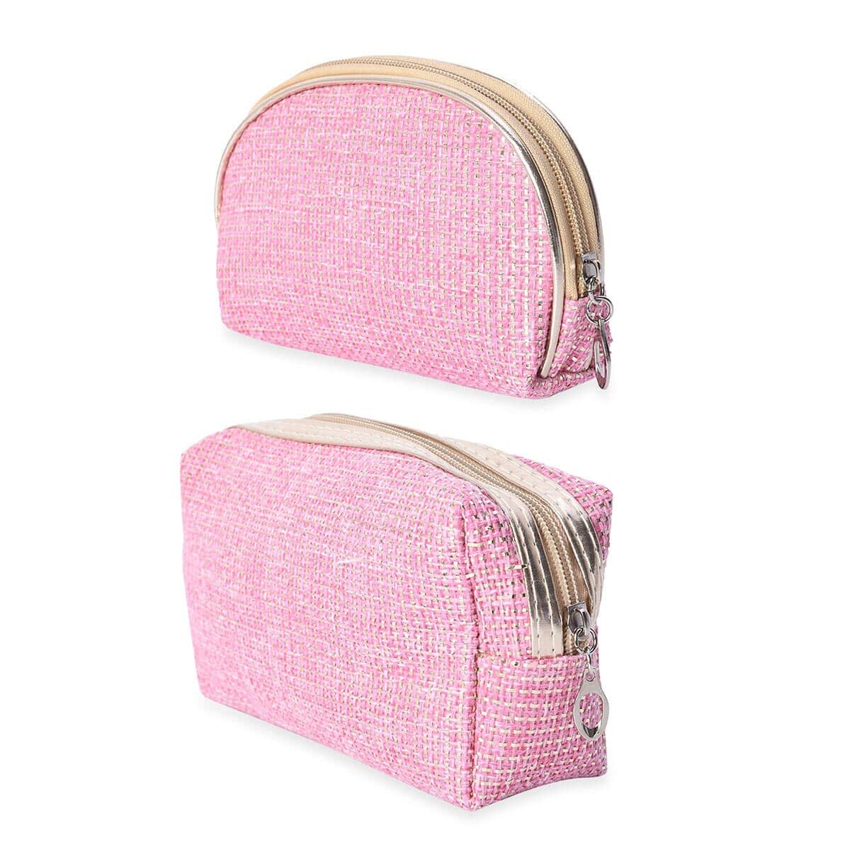 Set of 3 Pink and Transparent Woven Pattern Zipper Closure Cosmetic Bag image number 5