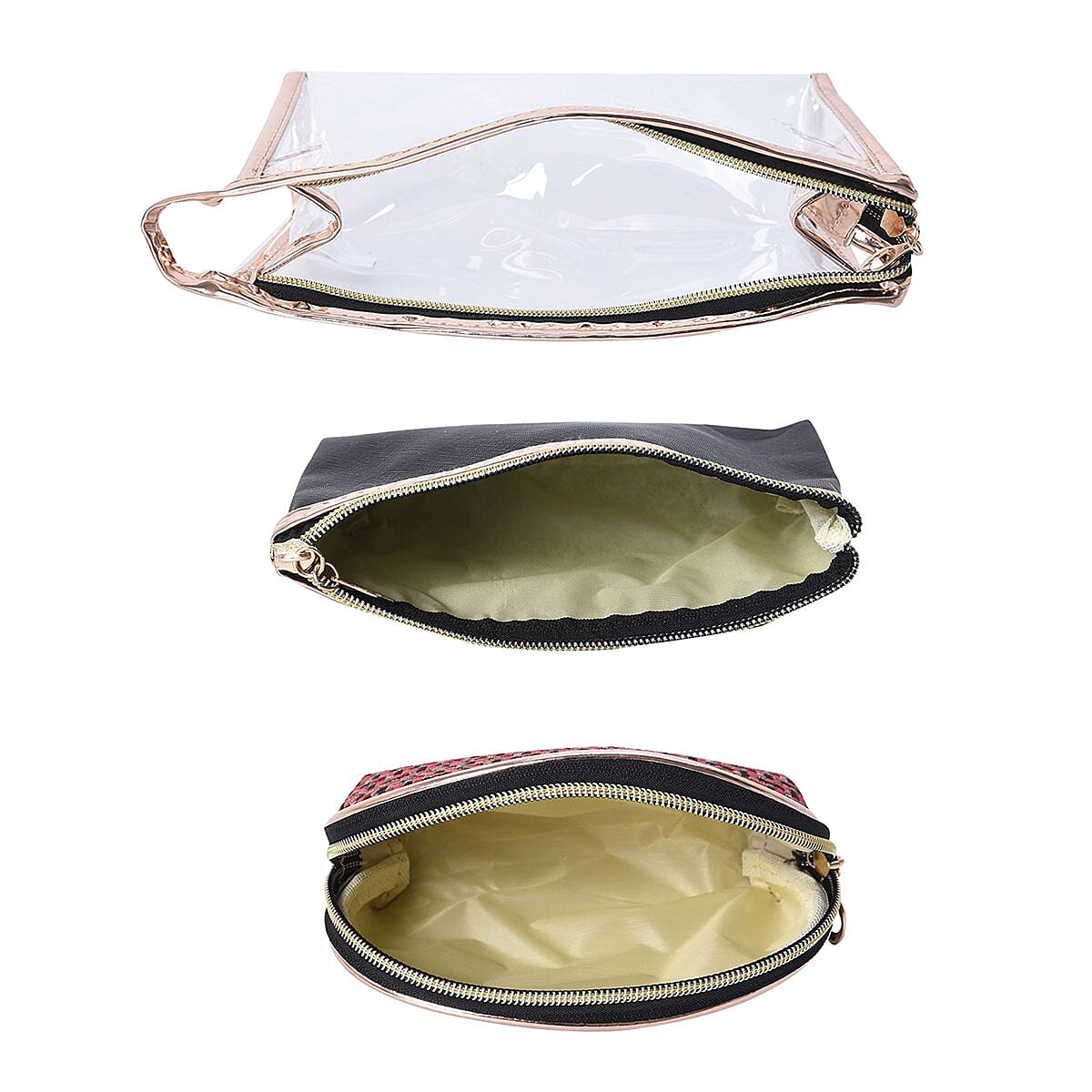 Value Buy Set of 3 Black, Brown Woven Pattern & Transparent Cosmetic Bags (7.5,7, 6.5) image number 3