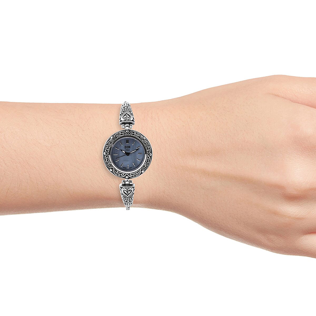 EON 1962 Swiss Movement Toggle Clasp Bracelet Watch in Sterling Silver with Stainless Steel Back image number 2