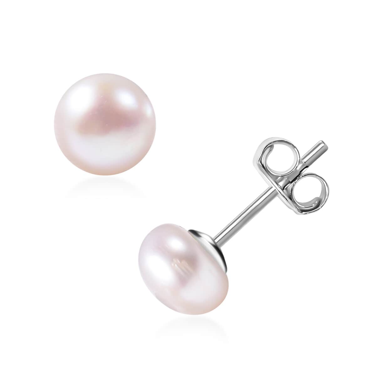 Set of 5 Freshwater Cultured White Pearl Stud Earrings in Stainless Steel, Solitaire Pearl Earrings, Pearl Jewelry For Women image number 3