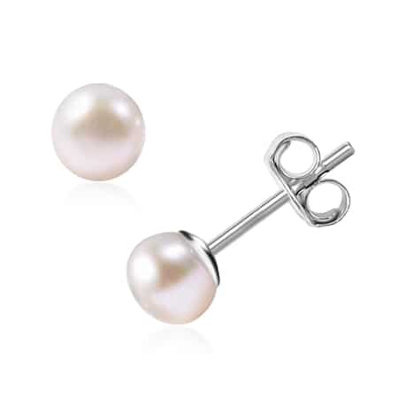 Set of 5 Freshwater Cultured White Pearl Stud Earrings in Stainless Steel, Solitaire Pearl Earrings, Pearl Jewelry For Women image number 4