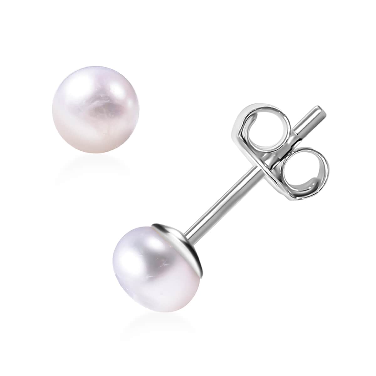 Set of 5 Freshwater White Pearl Stud Earrings in Stainless Steel image number 5