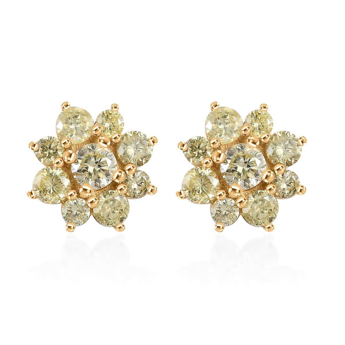  I2-I3 Natural Yellow Diamond Stud Earrings, 14K Yellow Gold Earrings, Yellow Diamond Floral Earrings, Gold Studs, Floral Studs 1.00 ctw image number 0