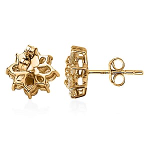 Luxoro I2-I3 Natural Yellow Diamond Stud Earrings, 14K Yellow Gold Earrings, Yellow Diamond Floral Earrings, Gold Studs, Floral Studs 1.00 ctw (Del. in 10-12 Days)