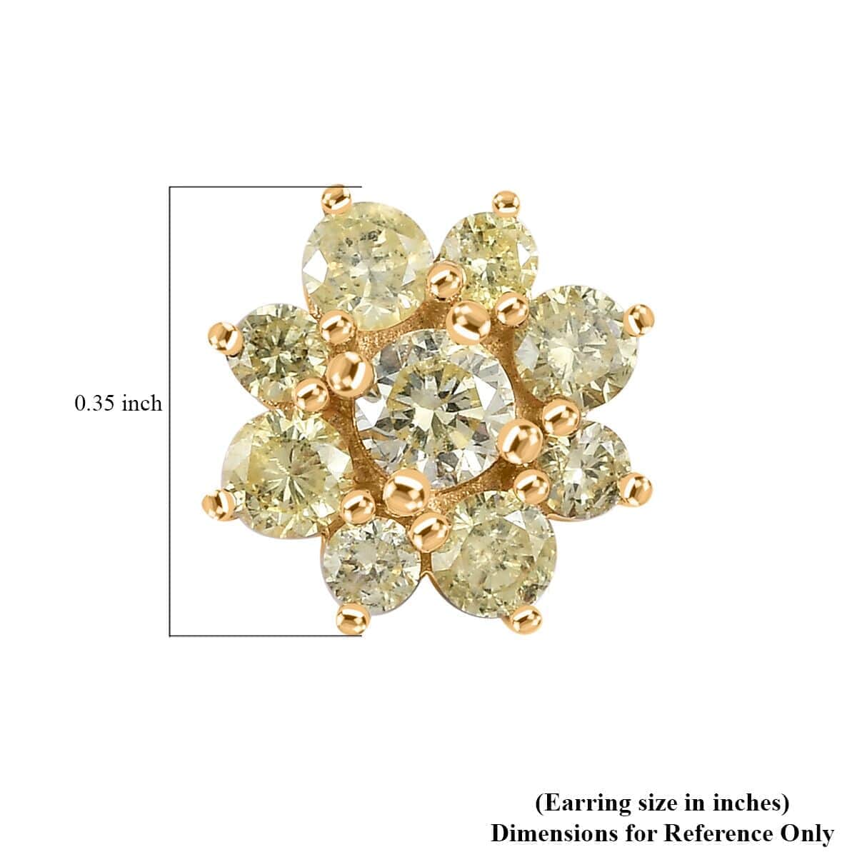  I2-I3 Natural Yellow Diamond Stud Earrings, 14K Yellow Gold Earrings, Yellow Diamond Floral Earrings, Gold Studs, Floral Studs 1.00 ctw image number 4