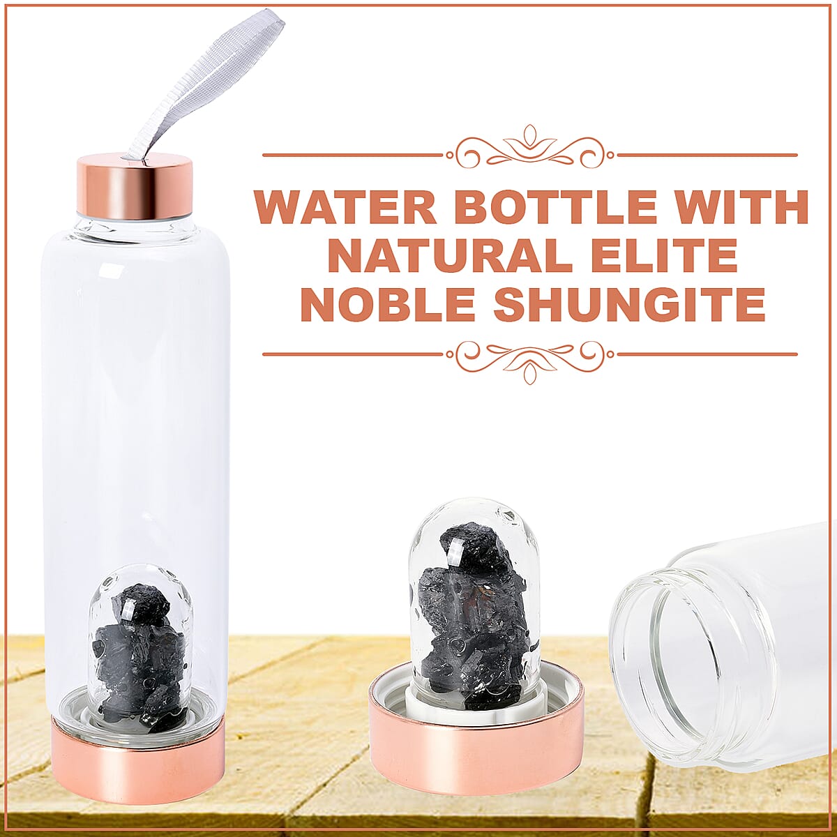 Rose Gold Color Water Bottle with Natural Elite Noble Shungite (20 oz) image number 2