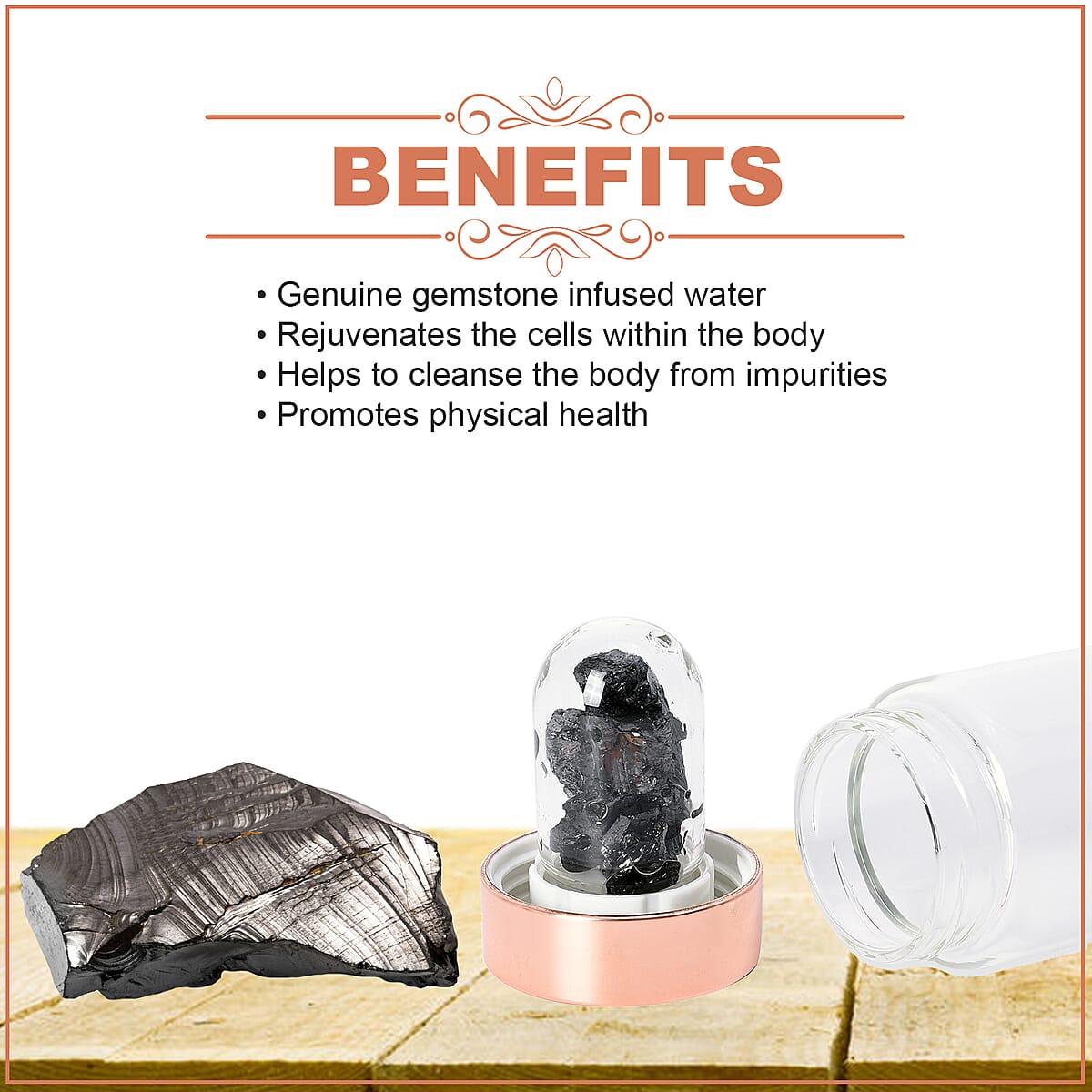 Rose Gold Color Water Bottle with Natural Elite Noble Shungite (20 oz) image number 3