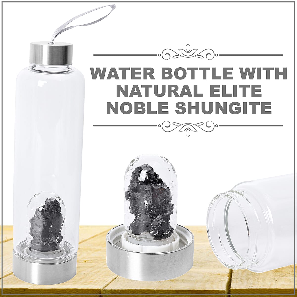 Water Bottle with Natural Elite Noble Shungite - Silver image number 1