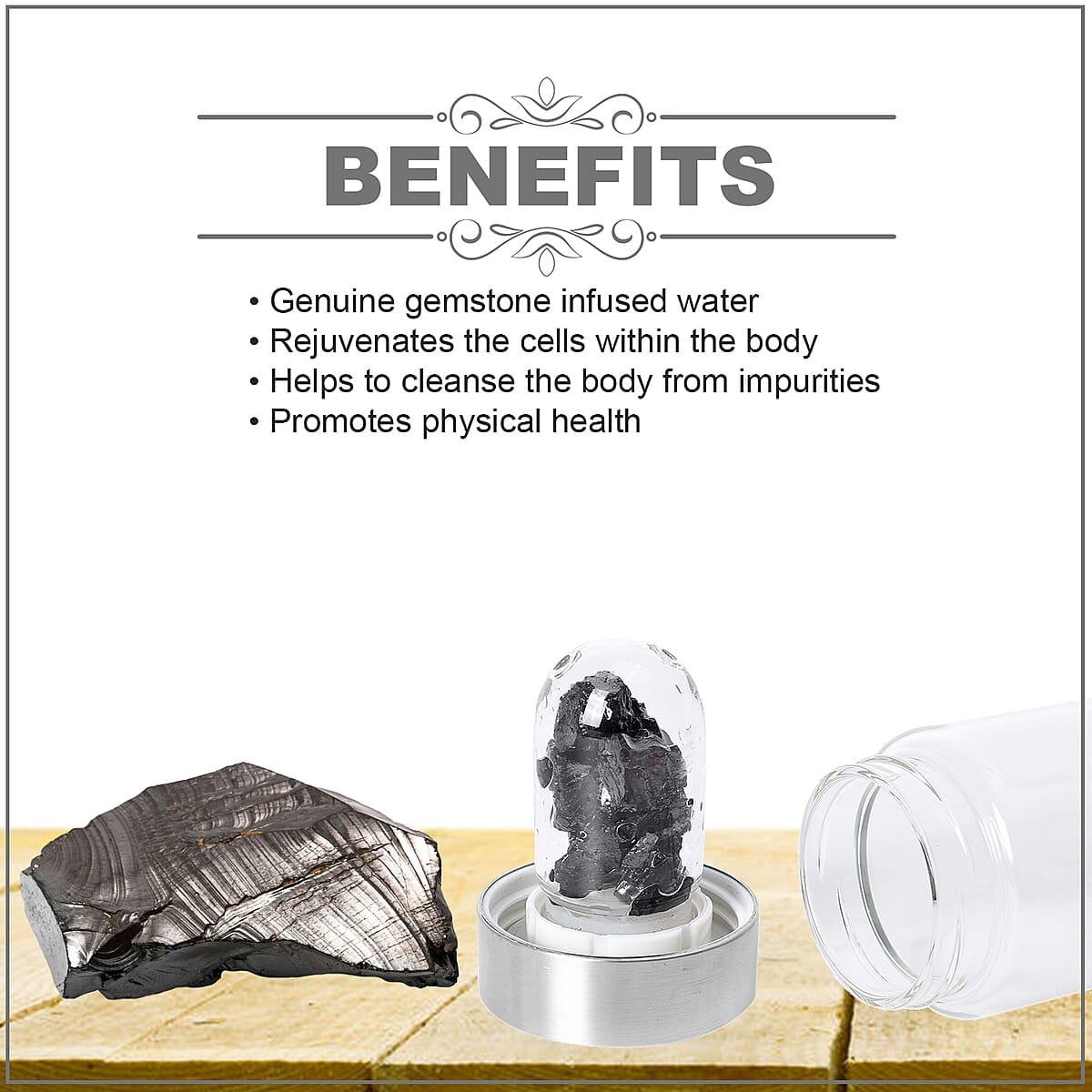 Water Bottle with Natural Elite Noble Shungite - Silver image number 2