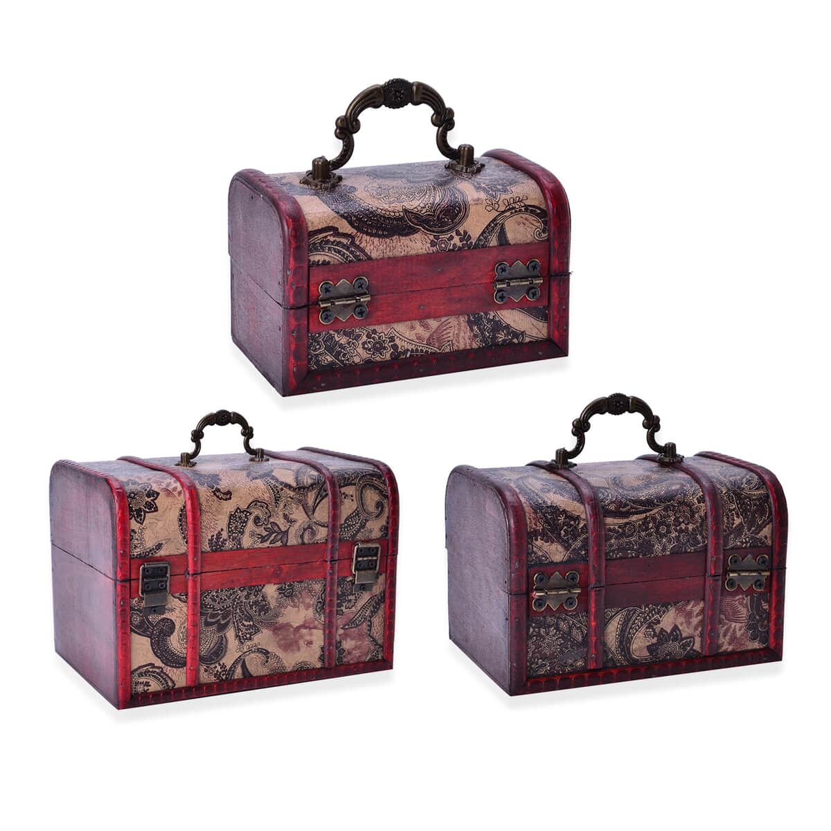 Set of 3 Multi Pattern Faux Leather Ankur Treasure Chest Storage Box image number 5