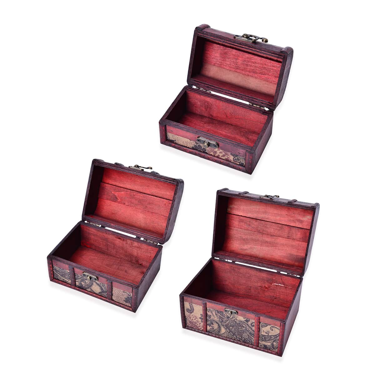 Set of 3 Multi Pattern Faux Leather Ankur Treasure Chest Storage Box image number 6