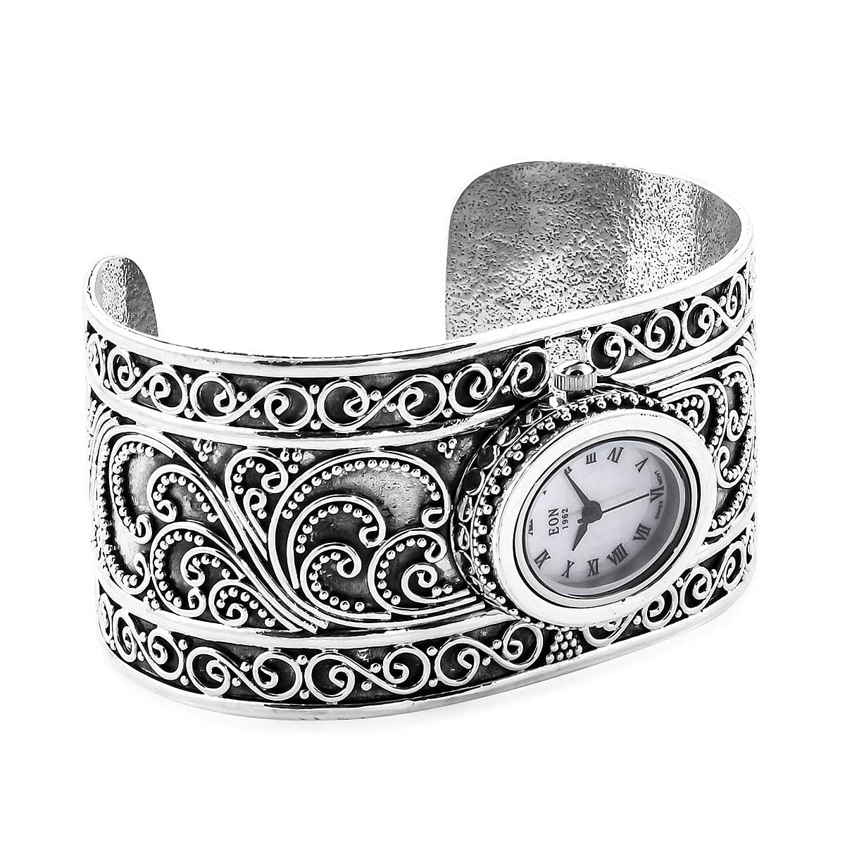 EON 1962 Swiss Movement Cuff Bracelet Watch in Sterling Silver with Stainless Steel Back (54 g) image number 3