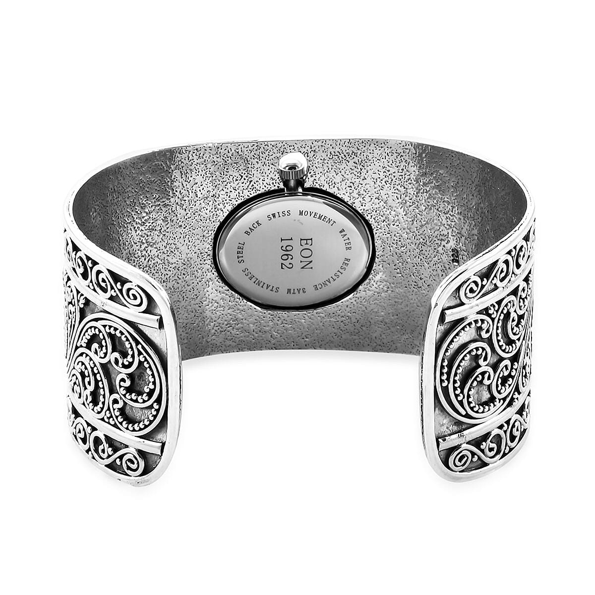 EON 1962 Swiss Movement Cuff Bracelet Watch in Sterling Silver with Stainless Steel Back (54 g) image number 4