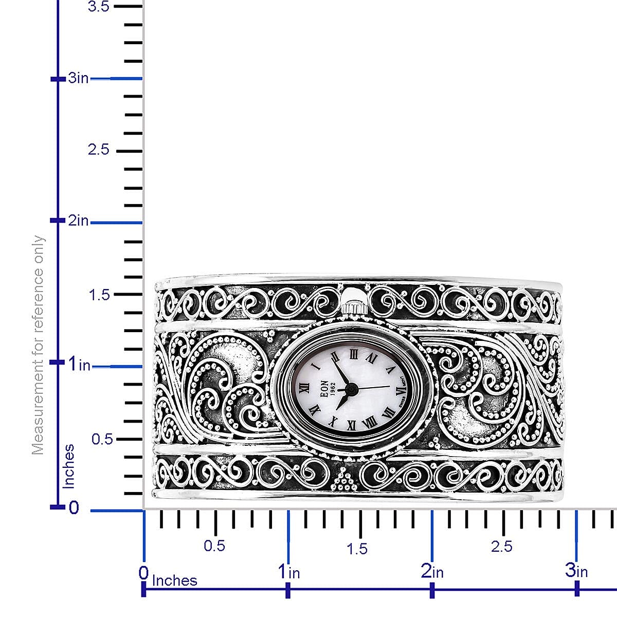 EON 1962 Swiss Movement Cuff Bracelet Watch in Sterling Silver with Stainless Steel Back (54 g) image number 5