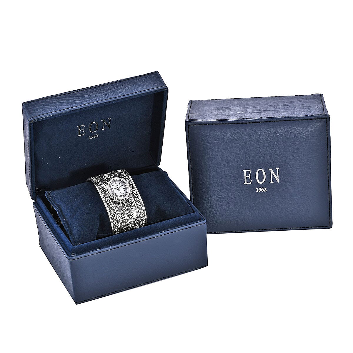 EON 1962 Swiss Movement Cuff Bracelet Watch in Sterling Silver with Stainless Steel Back (54 g) image number 6