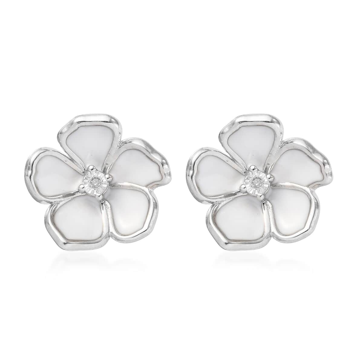 Diamond Accent and Enameled Flower Stud Earrings in Platinum Over Sterling Silver image number 0
