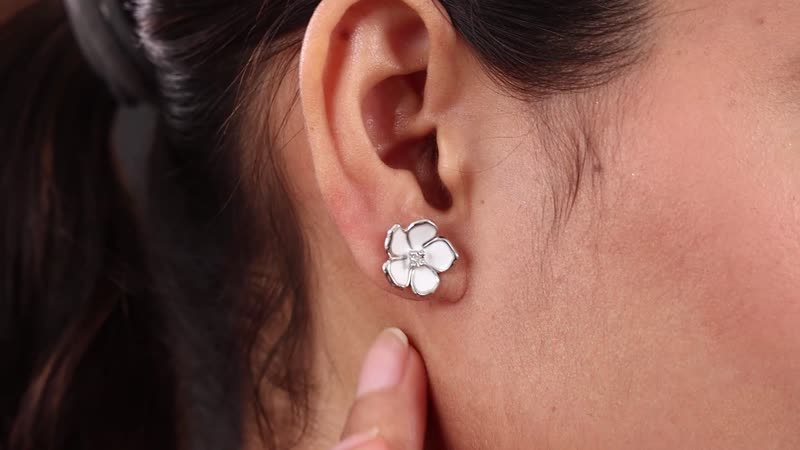 Diamond Accent Flower Stud Earrings in Platinum Over Sterling Silver