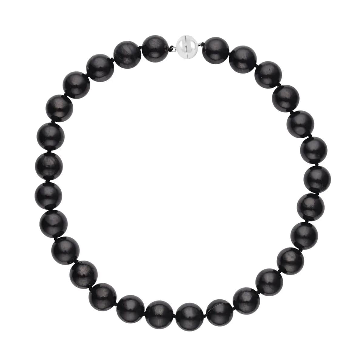 Shungite Beaded Necklace, Sterling Silver Magnetic Clasp Necklace, 20 Inch Necklace, Beaded Jewelry 421.00 ctw image number 0