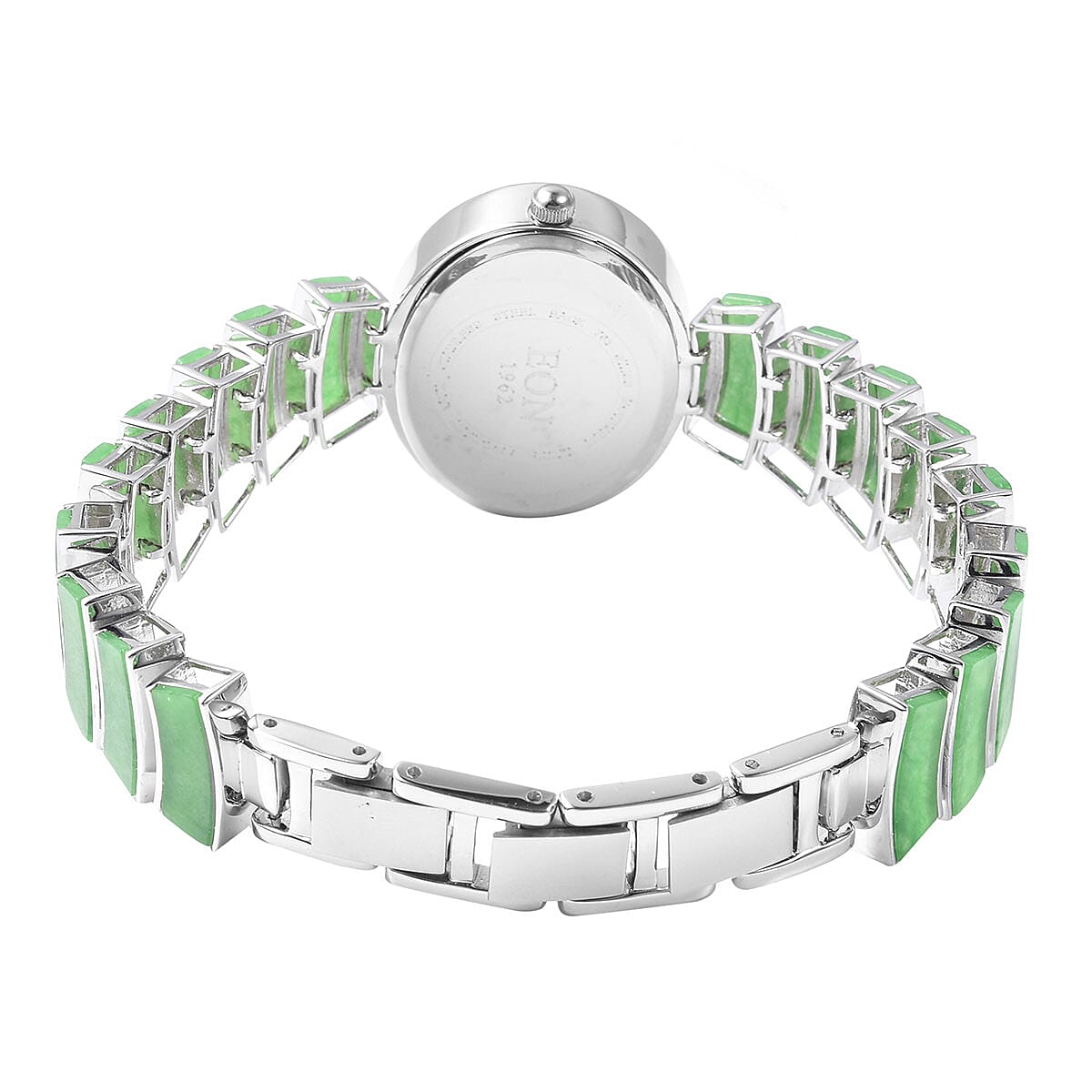 EON 1962 Green Jade Swiss Movement Bracelet Watch (6.5-8in) in Sterling Silver with Stainless Steel Back & Buckle (51.10 g) 19.00 ctw image number 4