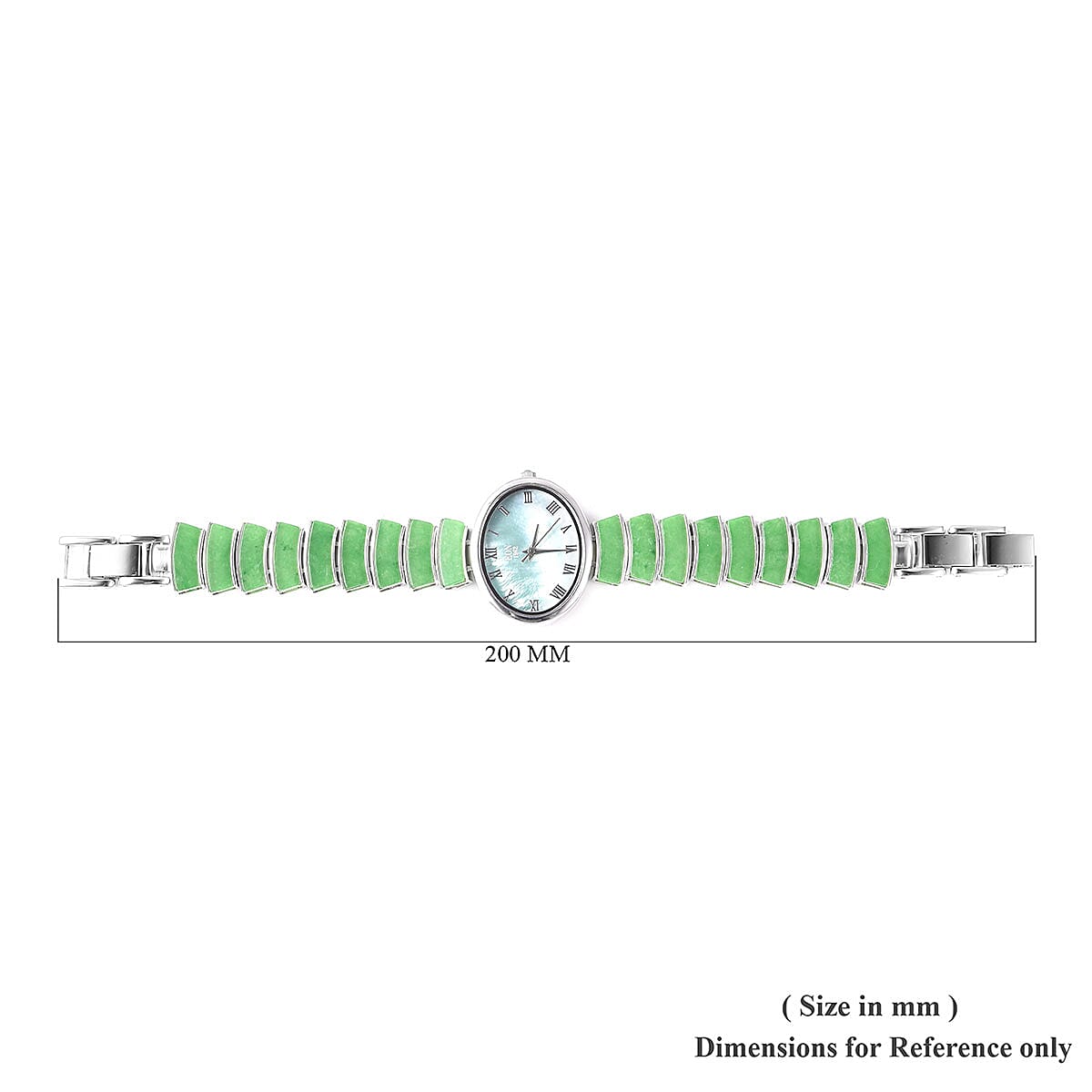 EON 1962 Green Jade Swiss Movement Bracelet Watch (6.5-8in) in Sterling Silver with Stainless Steel Back & Buckle (51.10 g) 19.00 ctw image number 5