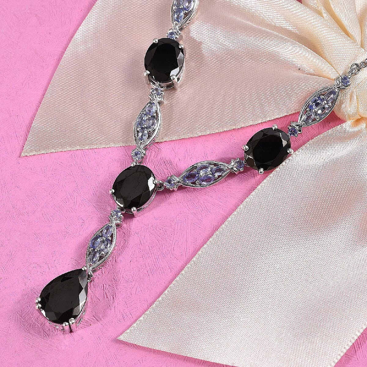 Elite Shungite and Tanzanite Necklace 18-20 Inch in Platinum Over Sterling Silver 11.50 ctw  image number 1