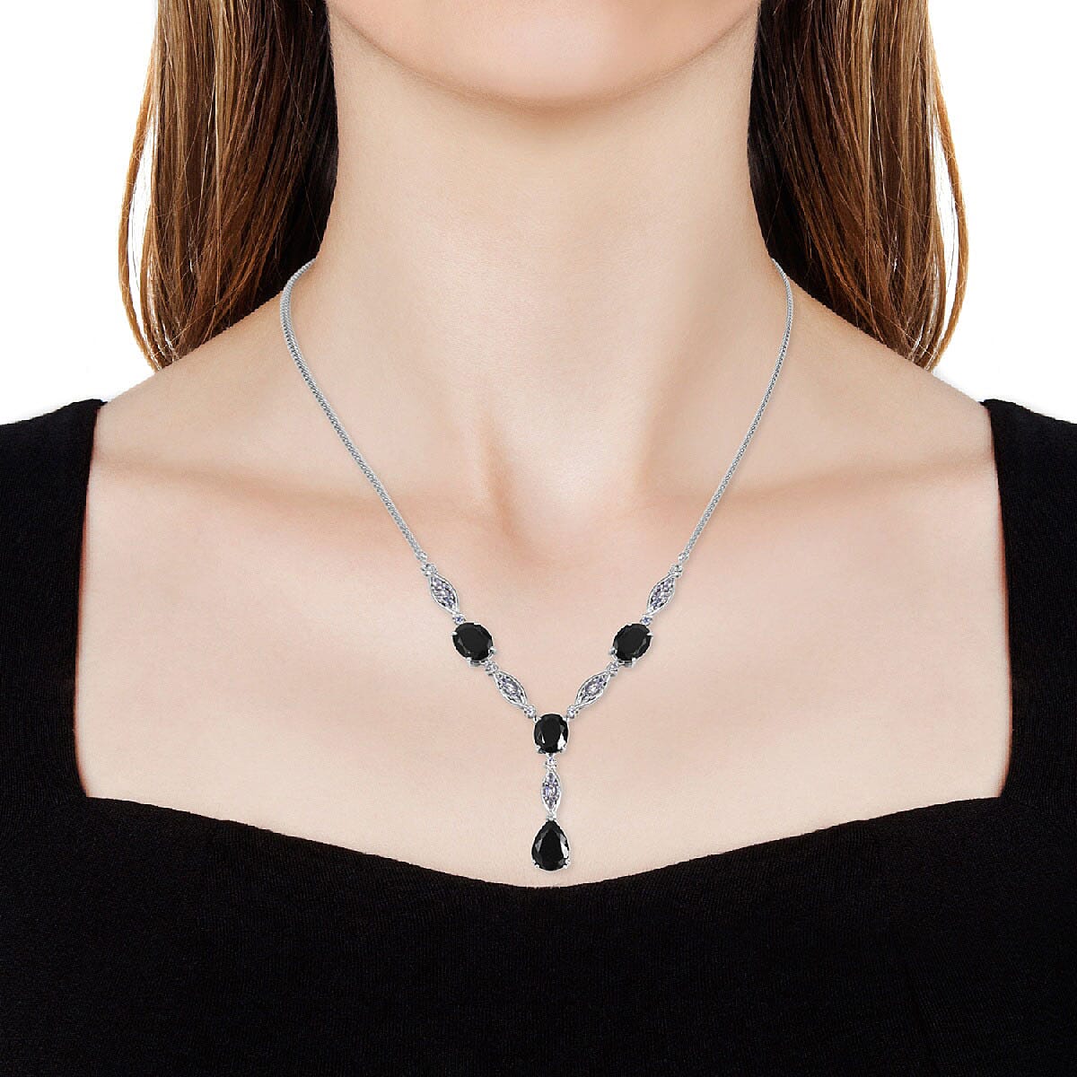 Elite Shungite and Tanzanite Necklace 18-20 Inch in Platinum Over Sterling Silver 11.50 ctw  image number 2